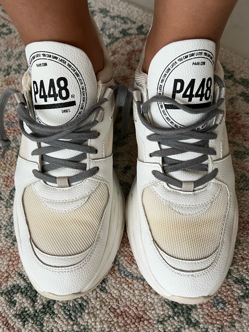 P448 White & Beige Leather Mesh Sneakers size 38